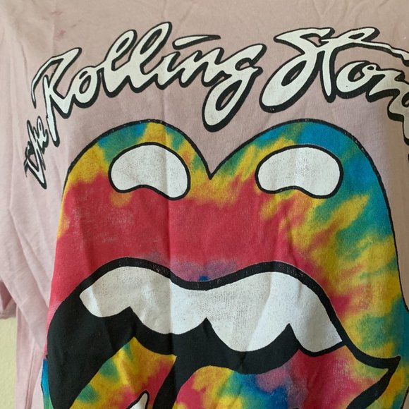 Daydreamer Pink Rolling Stones Tie Dye Tongue Oversized Short Sleeve Shirt - Picture 7 of 13